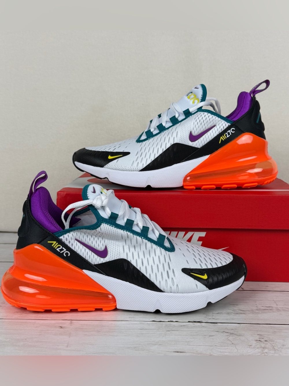 Nike Air Max 270 Vivid Purple Orange GS Kids 6.5Y Sneakers FD0299 100 New w Box